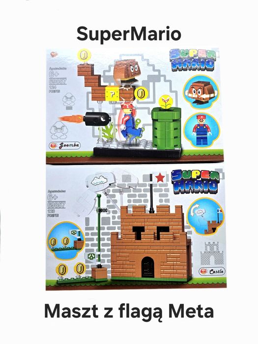 Nowe klocki Super Mario Bros dwa zestawy w jednym maszt z flagą Meta zamek goomba rura kompatybilne z Lego