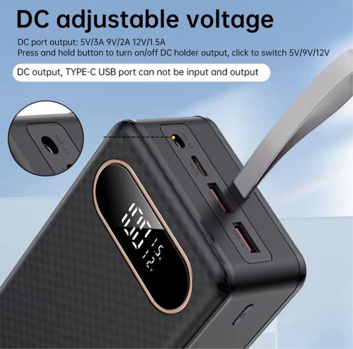 Корпус повербанку під 18650*21, 22.5W,з ліхтарем,виходом DC 12/9/5в