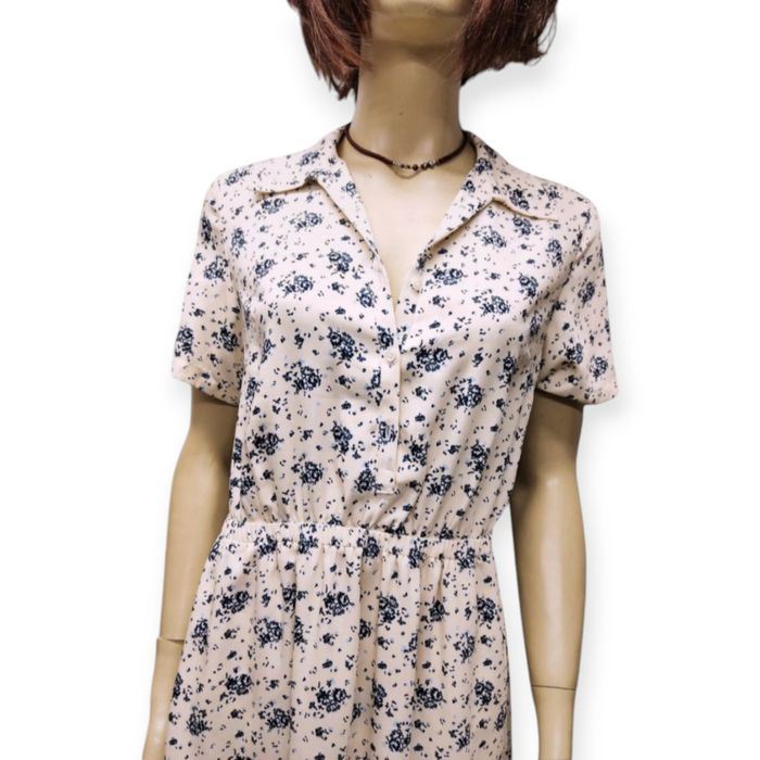 Oryginalna sukienka na lato beżowa w drobne kwiatki guma guziki nowa