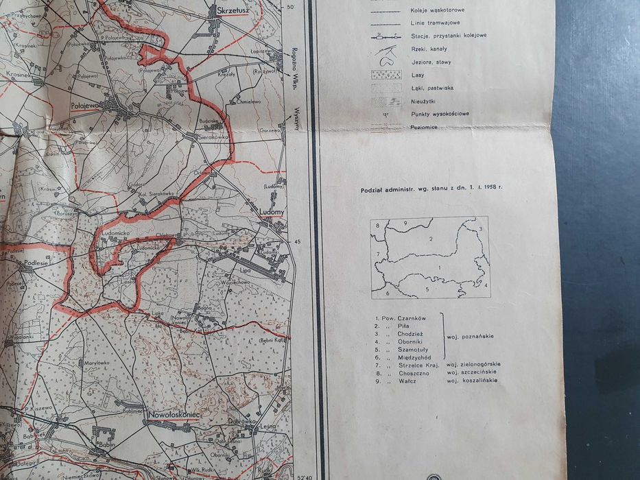 Mapy powiatowe 1960r na płótnie  Trzcianka Chodzież Czarnków 57 x 92