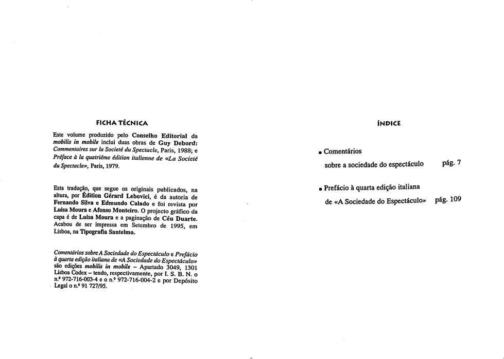 "Comentários sobre a Sociedade do Espectáculo" de Guy Debord [Novo]