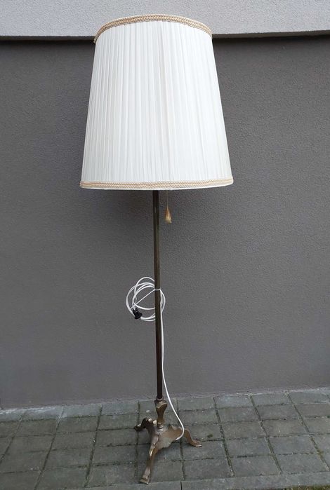 Stara lampa stojąca podłogowa mosiądz 172cm abażur E047