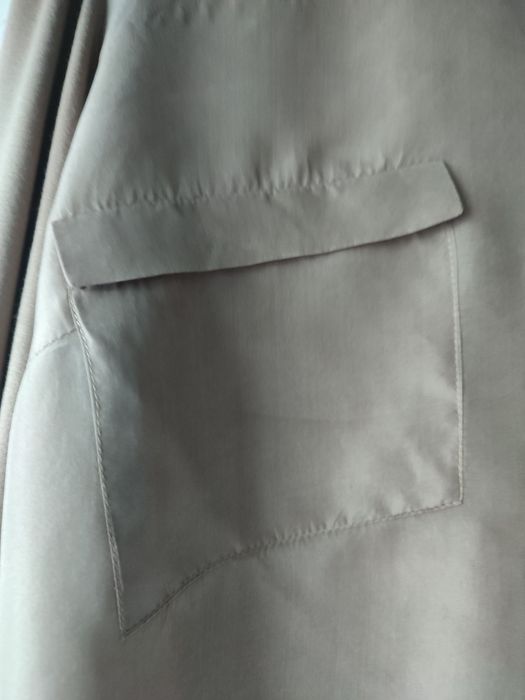 Piękna koszula bluzka top 100% jedwab szary beż oversize z L