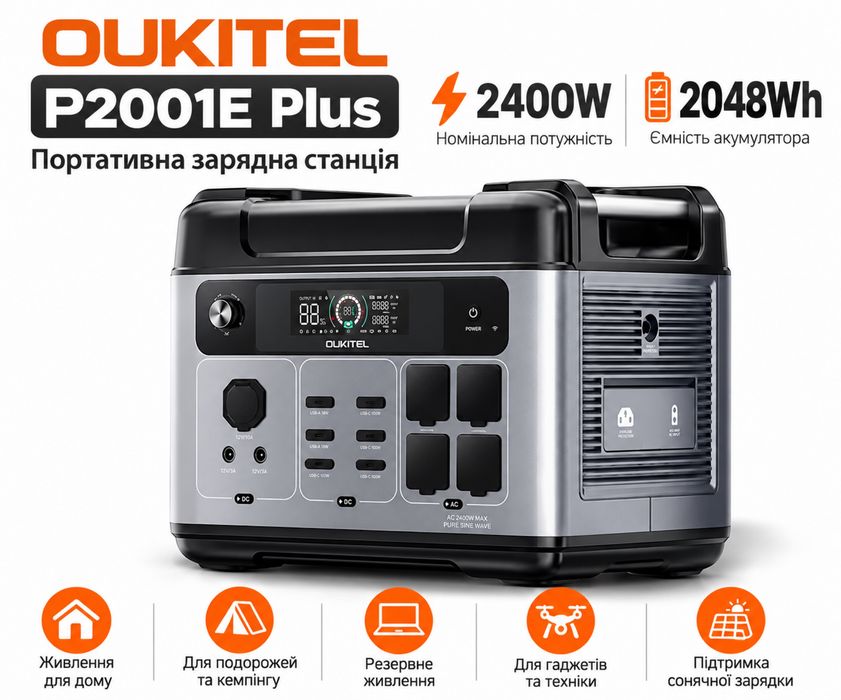 Зарядна станція Oukitel P2001E Plus потужність 2400 Вт,  ємність 2048 Вт/год