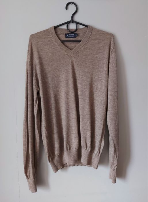 Wełniany beżowy toupe sweter Hackett 100% wełna merino wool