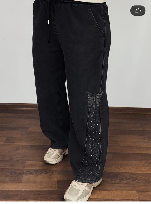 Теплі багі на хутрі з камінчиками