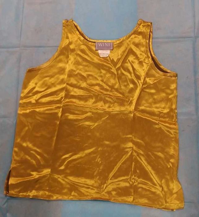 Sztuczny jedwab bluzka bez rękawów zielona