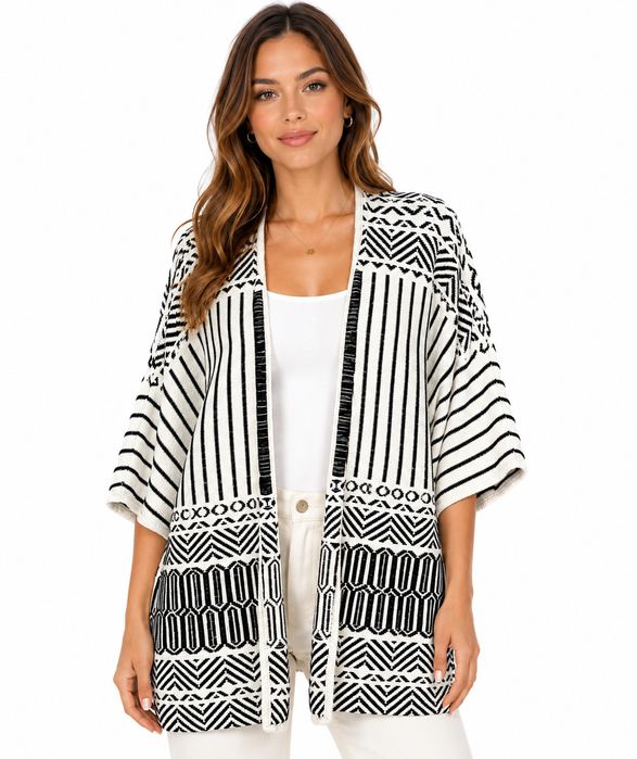 Kremowo czarny kardigan oversize XS/S 34/36