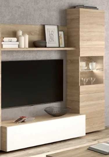 Conjunto móvel de TV - branco e madeira