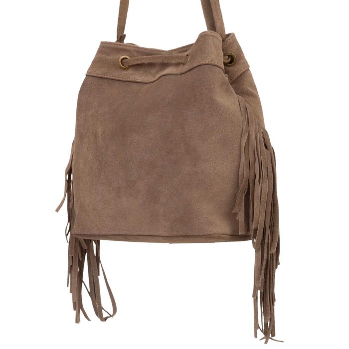 VERA PELLE torebka zamszowa listonoszka z frędzlami V477 c.brązowa