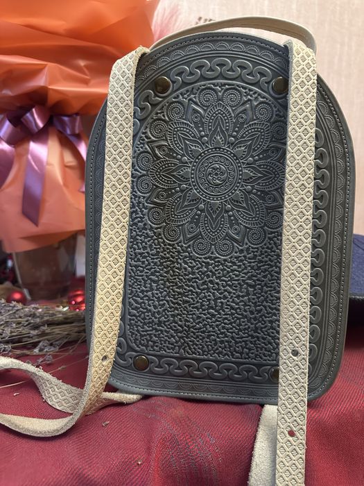 Рюкзак натуральна шкіра бежевий сірий модний