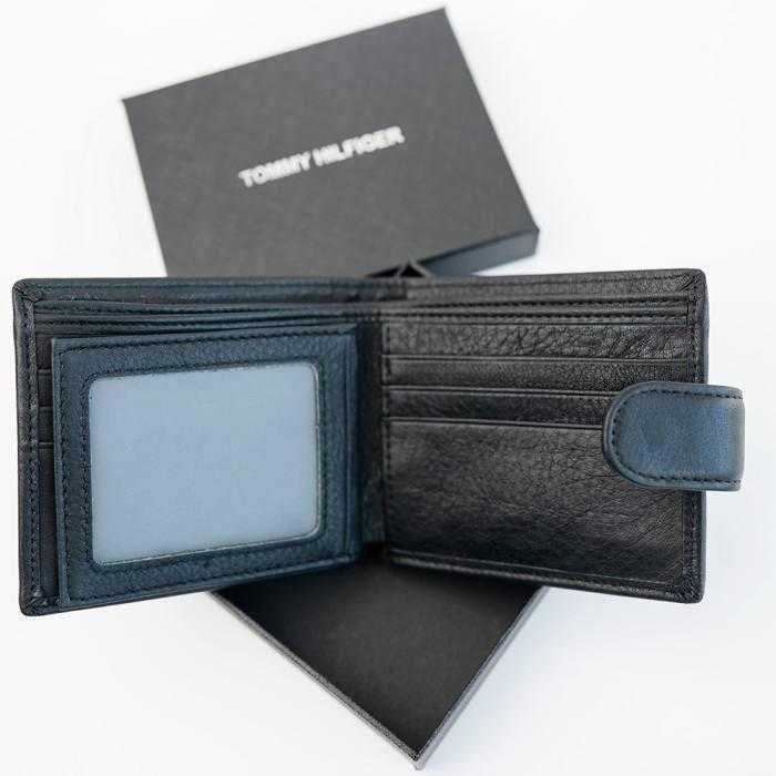 В ПОДАРОЧНОЙ УПАКОВКЕ! Кошелек кожаный для мужчин / черный, на кнопке