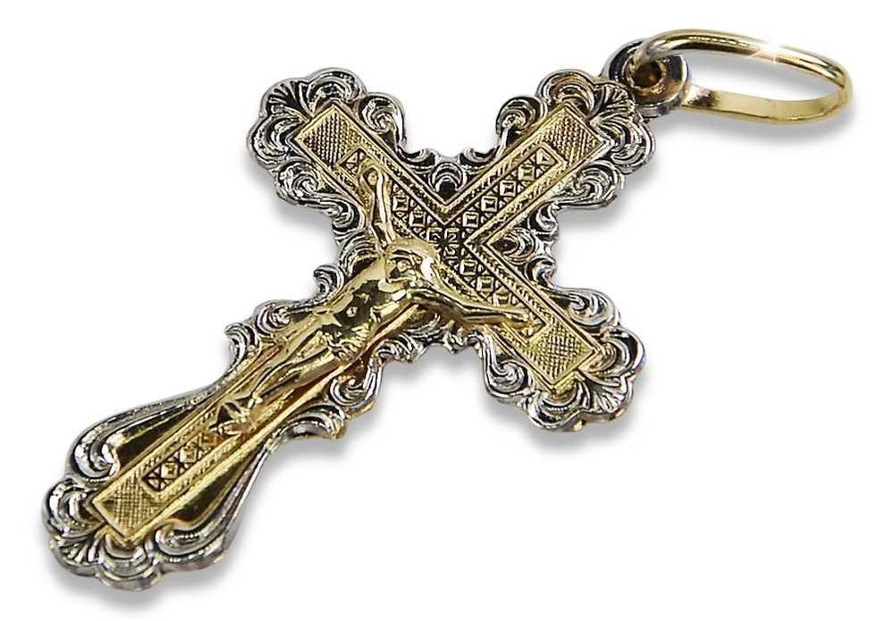 Złoty krzyż Prawosławny zawieszka krzyżyk żółte białe złoto oc002wy
