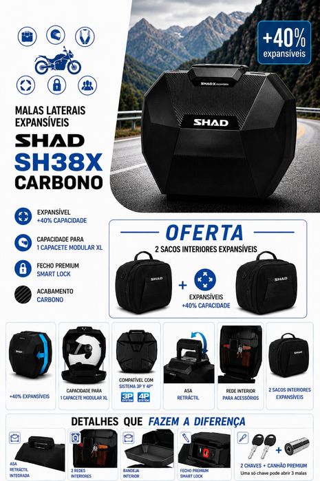 Shad SH38X Carbon + Bolsas Interiores (Novo)