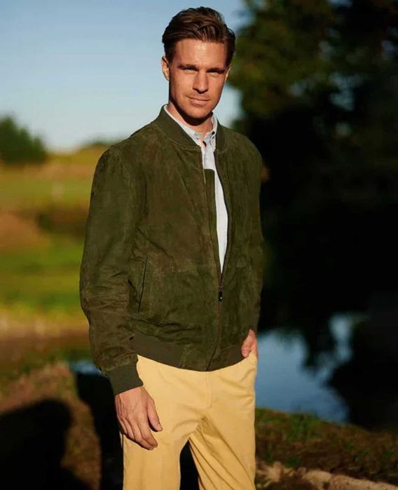 Wellington шкіряна замш чоловіча куртка хакі зелена 54/56 на подарунок