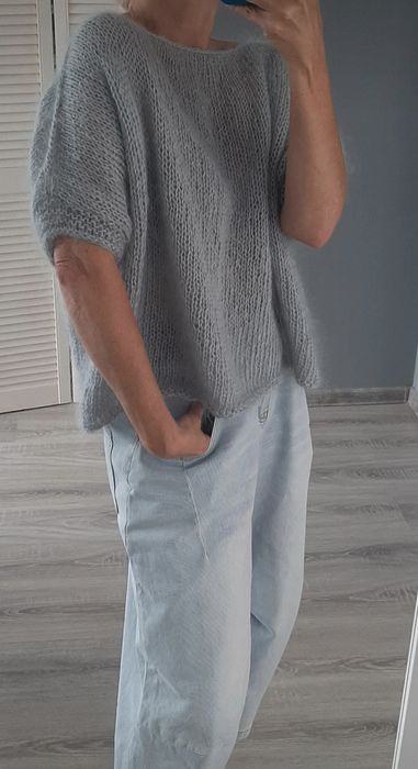 Sweter moherowy handmade jasno szary