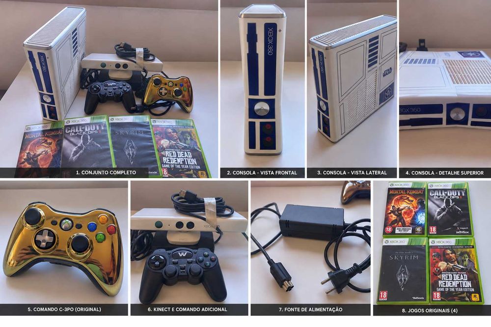 Xbox 360 Star Wars Limited Edition R2-D2 + C-3PO + Kinect + 4 Jogos