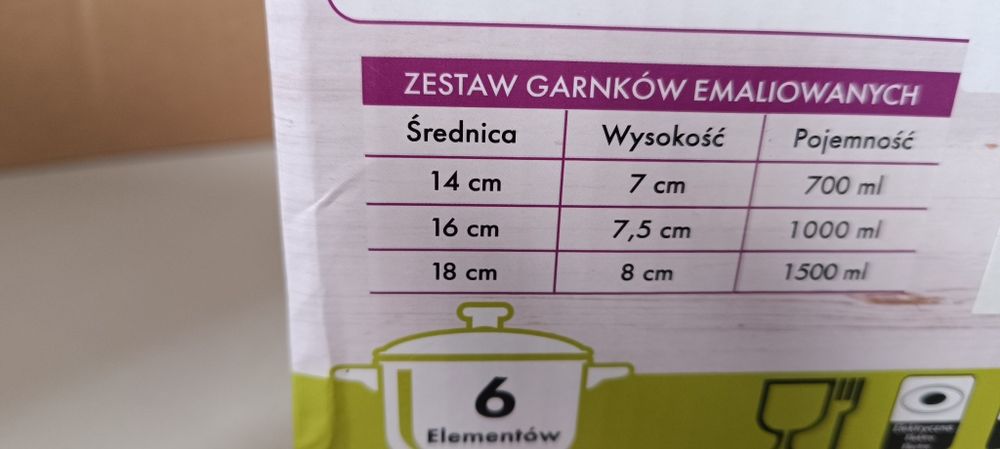 Zestaw garnków emaliowanych 6 elementów 14,16,18, nowe