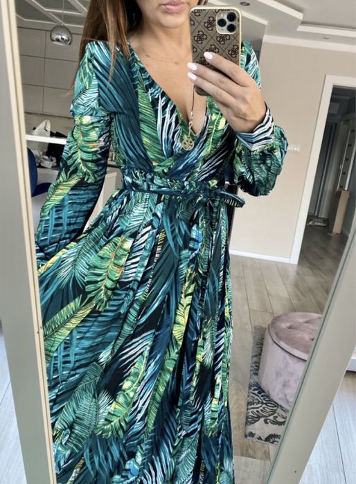 Varlesca sukienka maxi 36 S długa boohoo zielona liscie