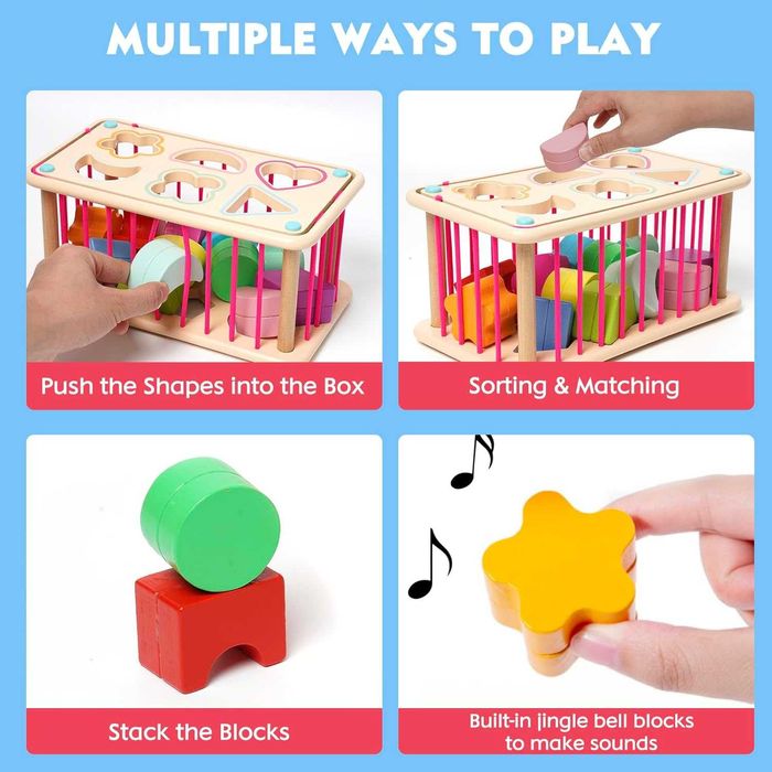 Montessori Drewniana zabawka do sortowania kształtów, układania A5