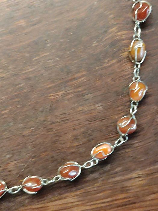 Naszyjnik z naturalnymi kamieniami w oprawie handmade retro vintage