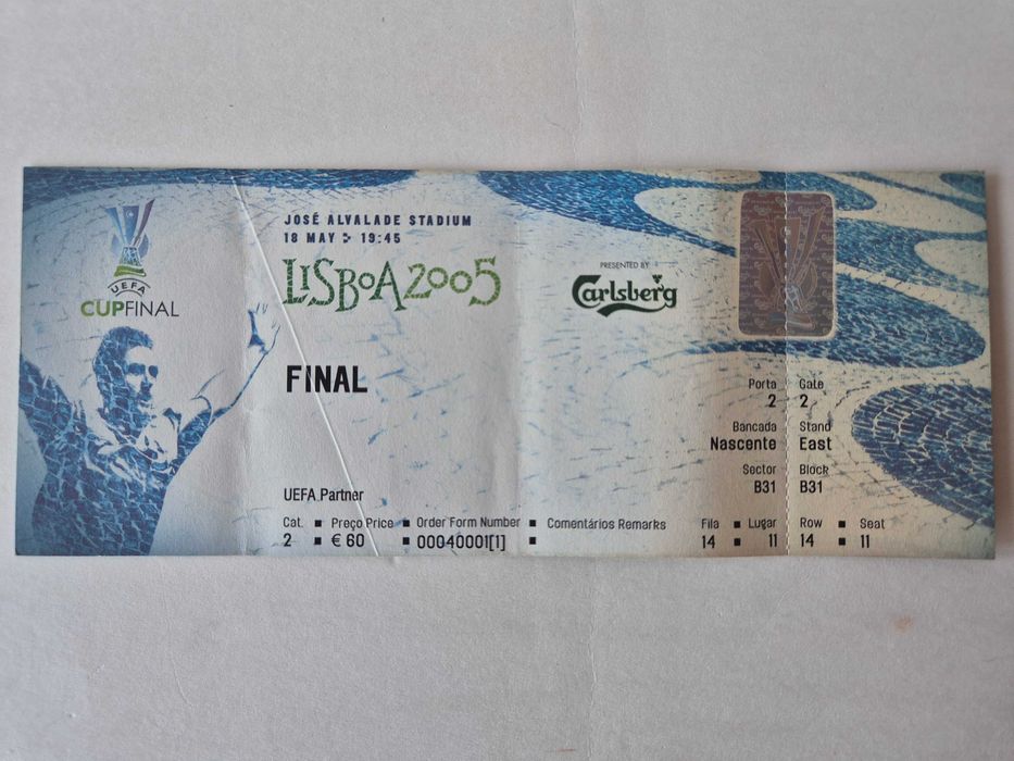 Bilhete Oficial COMPLETO (Com Canhão) Final Taça UEFA 2005 - Sporting CP vs CSKA Moscovo