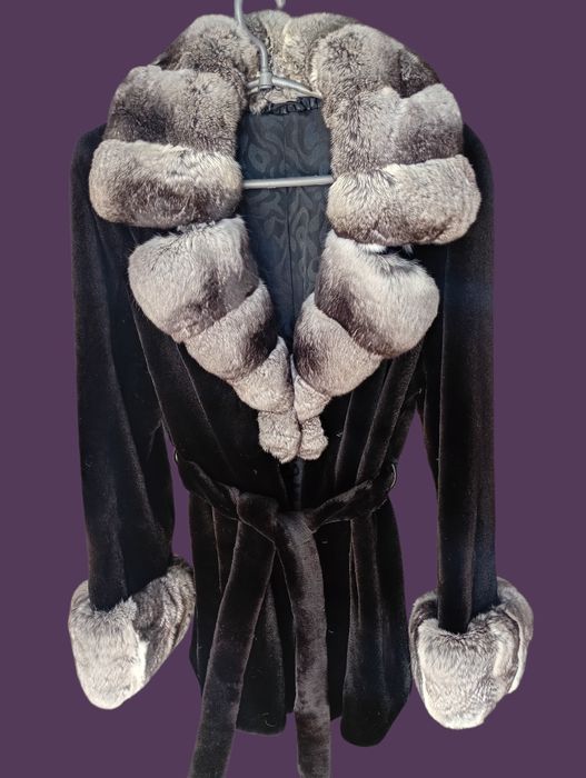 Грудь 112см. Норковая шуба с шиншиллой. Полушубок. Натуральная шуба