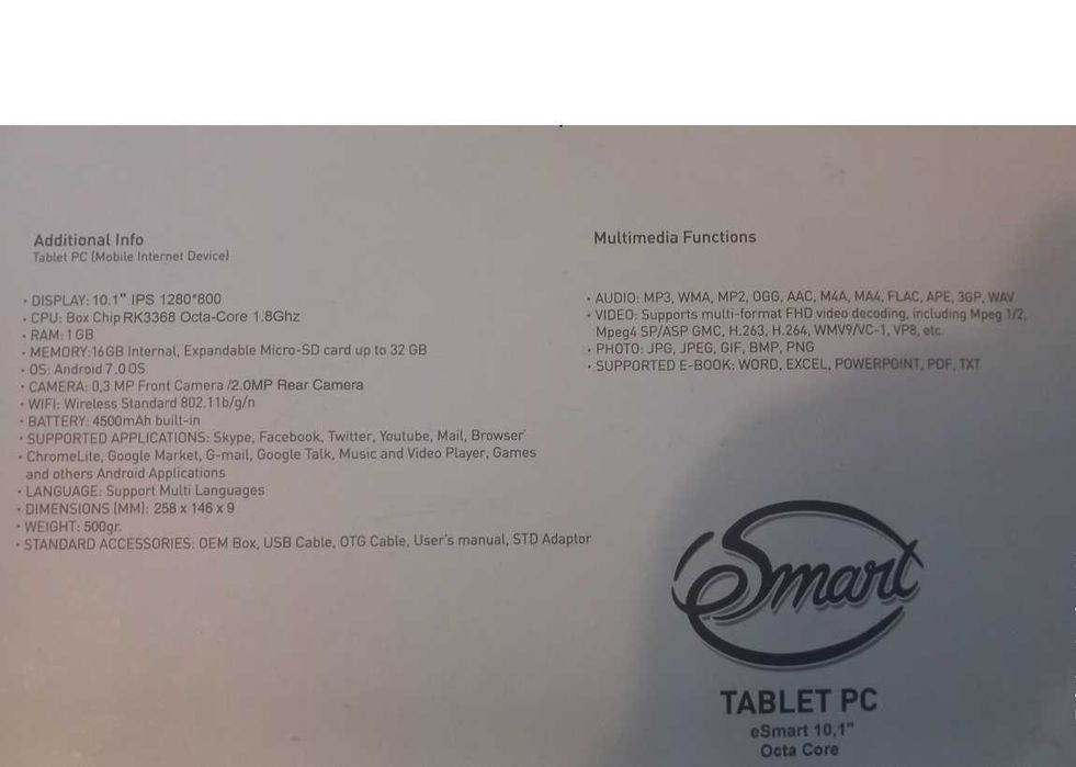 Tablet MART Tablet PC eSmart 10,1" Octa Core  - Portes incluídos