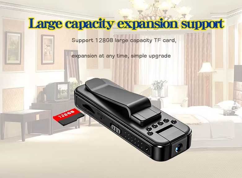 Mini body kamera - ukryta kamera - na ubranie - noktowizor