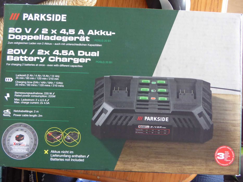 Nowa ładowarka 2 x 4,5A PARKSIDE PDSLG 20 B1 + 2 akumulatory 4Ah