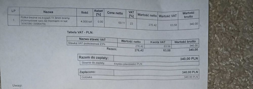 Rolka bieżna do bramy Hormann sztuk 4