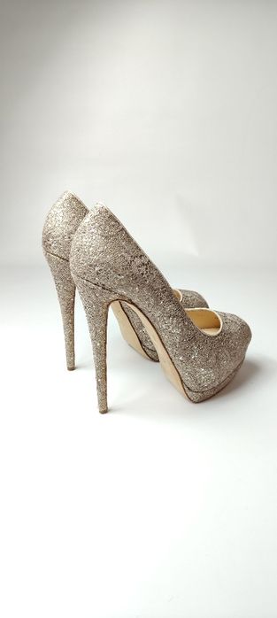 Szpilki czułenka na obcasie Giuseppe Zanotti rozmiar 41 skóra brokat