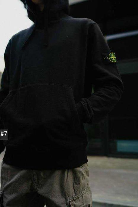 Мужское Худи Stone Island - Чорне Худі Стон Айленд - Кофта Стоник Зип