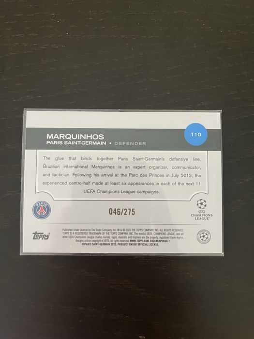 Marquinhos Topps Champions League Numerada 046/275 PSG