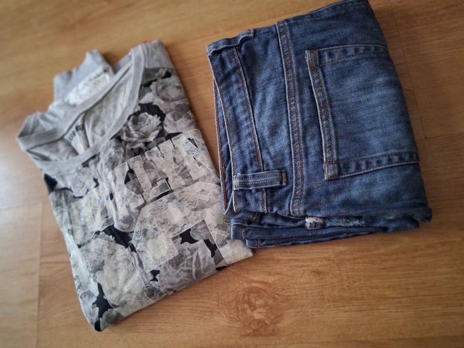 Zestaw mix spódniczka mini jeans bluzka retro style 40-L