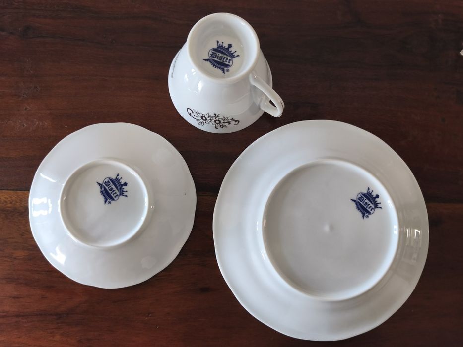Bodas Prata Conjunto 3 Peças Porcelana "Disfer" Detalhe Prateado