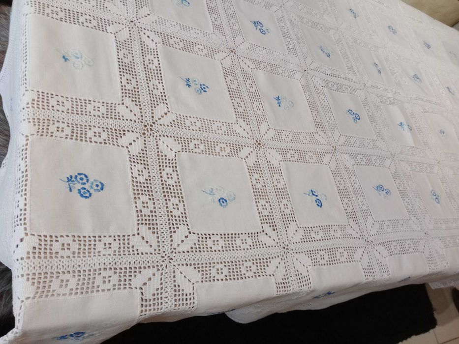 Antiguidades Toalha Luxo Linho Puro, artesanal Med. 2,20 X 1,60 Metros