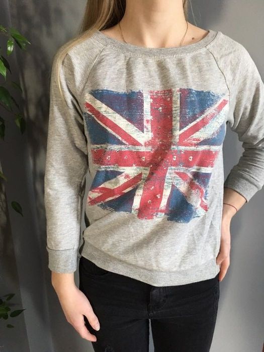 Bluza szara flaga diamenciki zara xs s 34 36 wielka brytania uk
