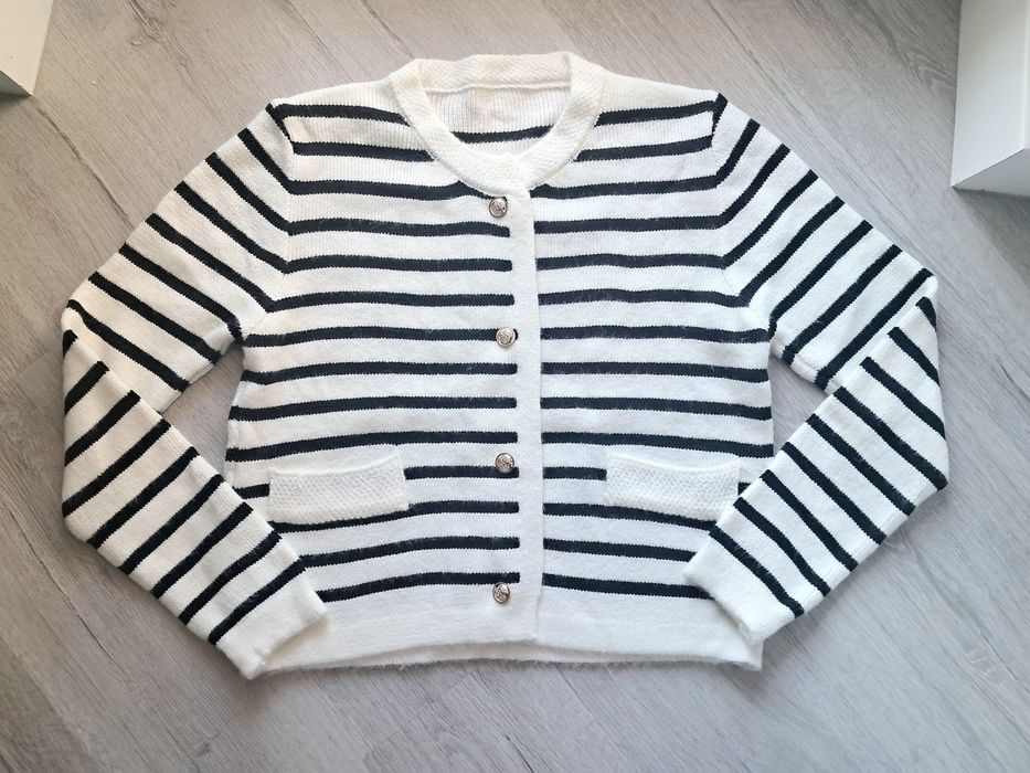 Sweter Kardigan Paski Dzianinowy Casual Uniwersalny