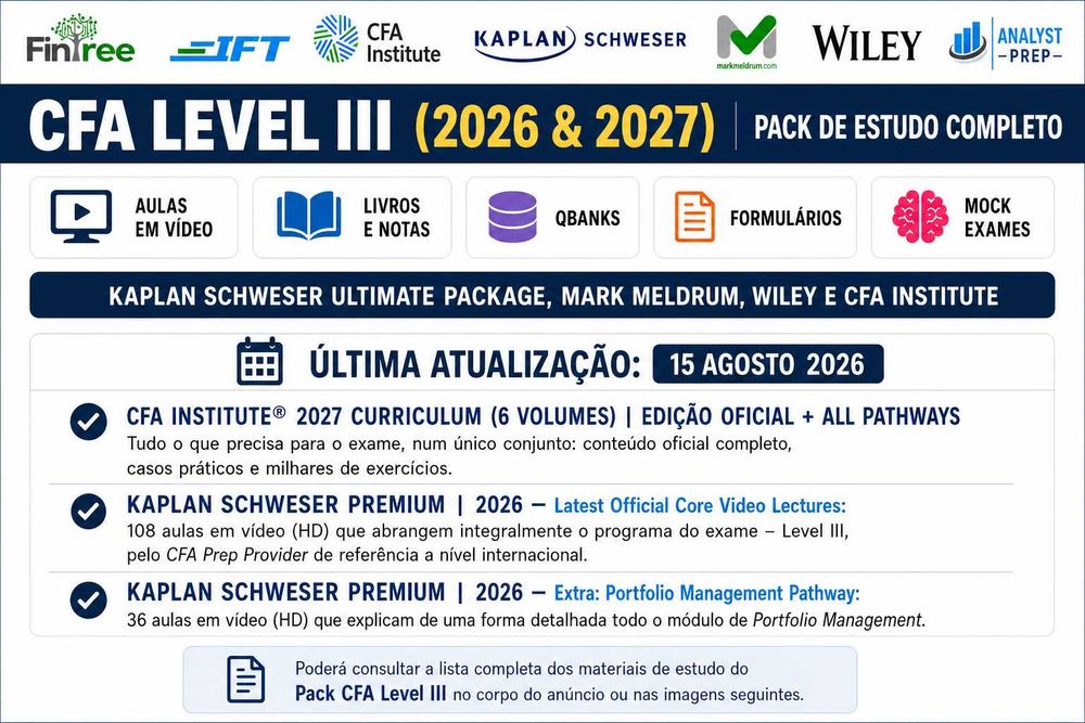 Pack Completo CFA Level III 2027/2026 + Kaplan Schweser Video Lectures 2026