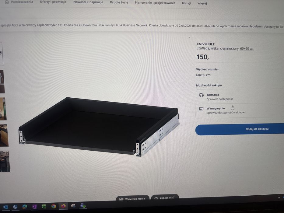 ikea knivshult szuflada niska 60x60 z frontem nowa