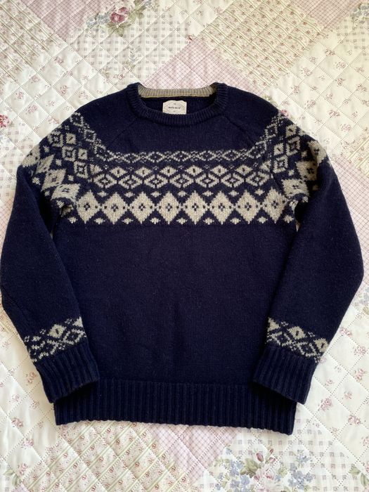Granatowy zimowy ciepły sweter gruby S 36 M 38 white stuff 80% wełna