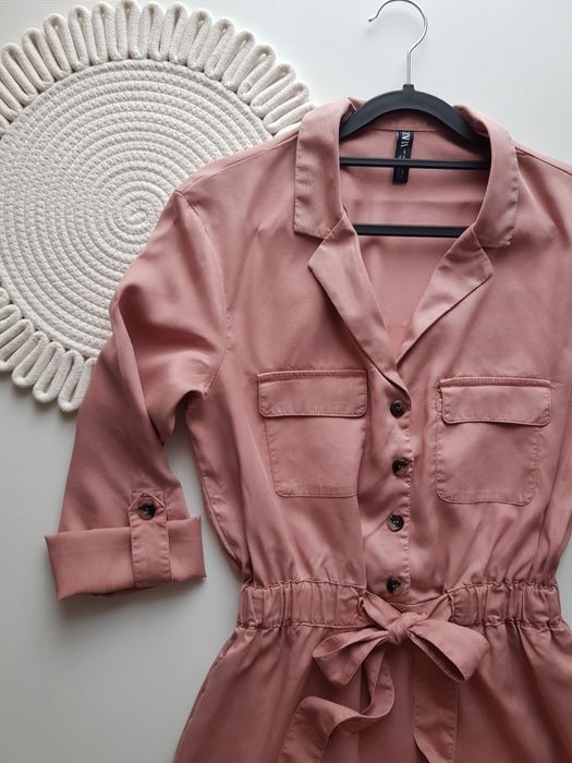 Zara letnia mini sukienka XS/S różowa pudroworożowa super materiał lyocell na lato wakacje na codzień wysoka jakość