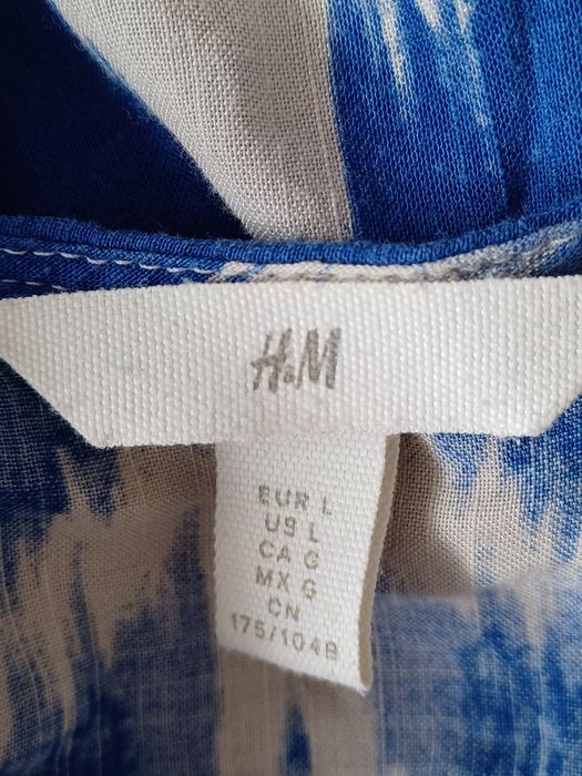 Sukienka midi boho casual L niebieska we wzory H&M