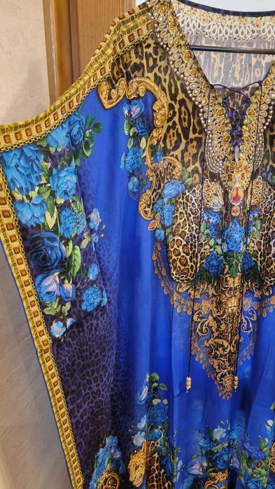 Sukienka jedwabna kaftan tunika Swarovski złoto
