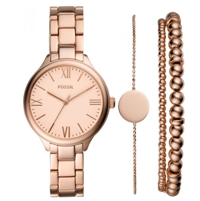 Nowy zestaw Fossil Suitor set zegarek + dwie bransoletki różowe złoto