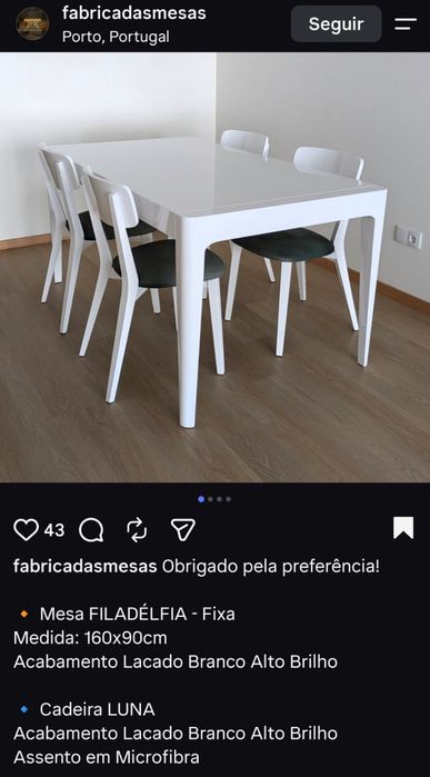 Conjunto mesa e cadeiras lacadas