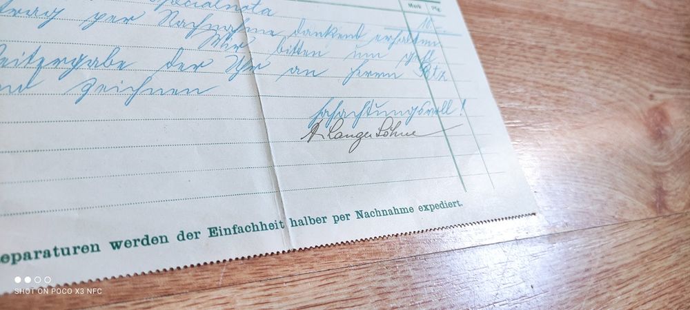 Dokument niemiecki fabryka zegarków Lange & Sohne 1912