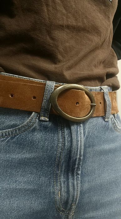 Pasek zamszowy do spodni brązowy skorzany viral boho
