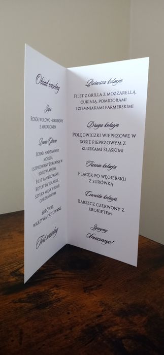 Menu weselne stojące